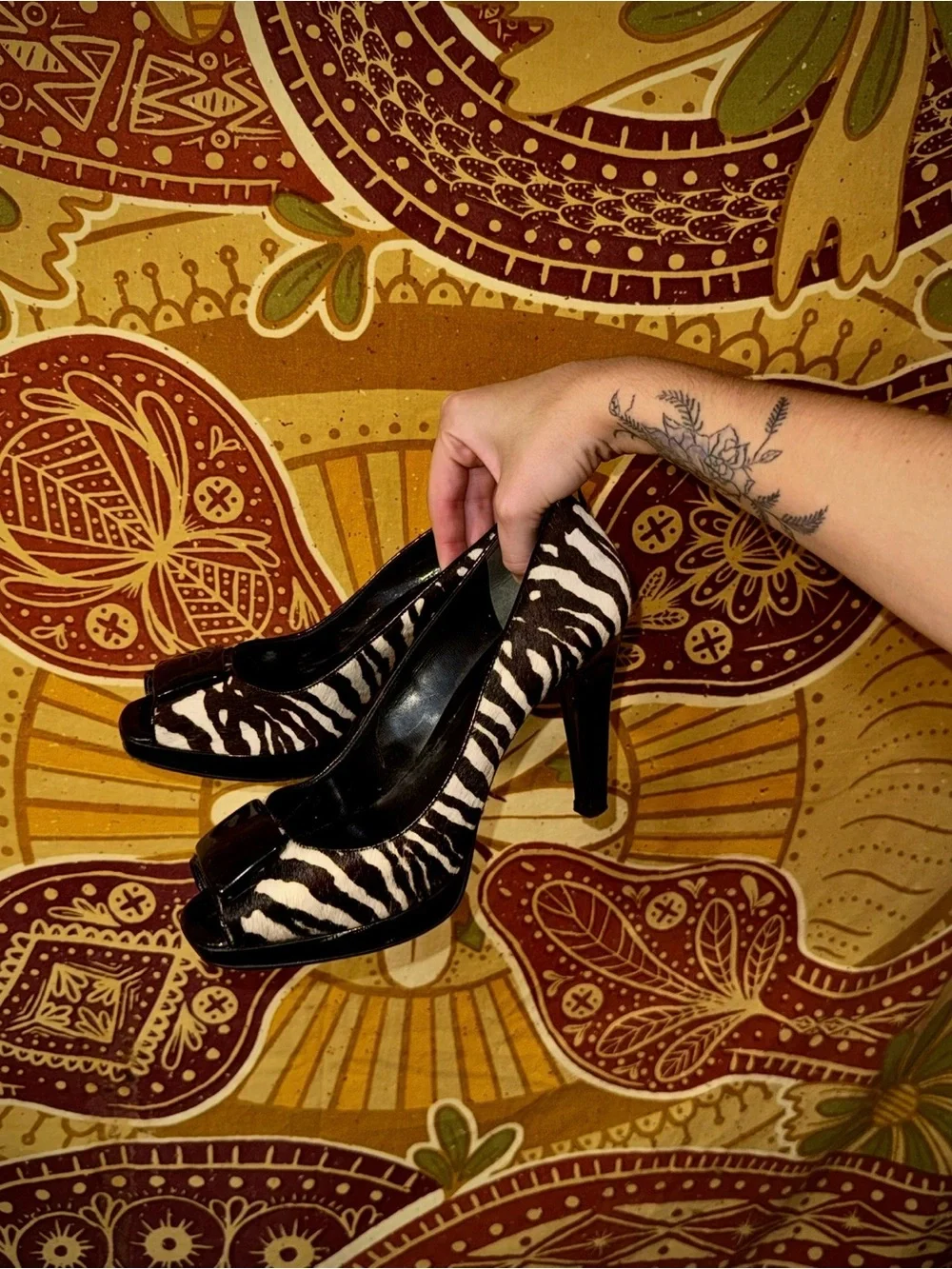 Ann Taylor, size 8 1/2, zebra print, fuzzy, high heels